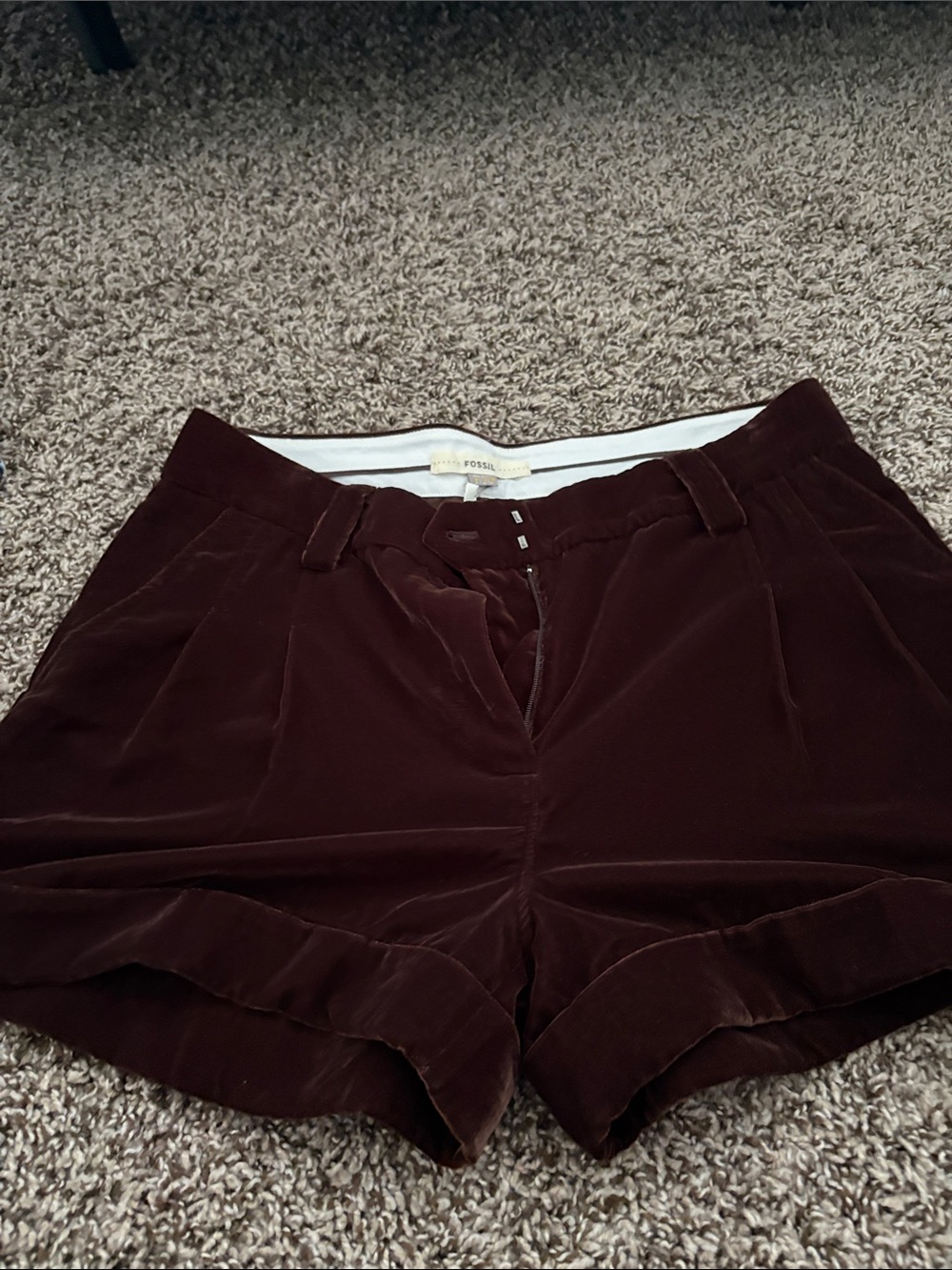 Fossil Women's High-Waist Velvet Shorts in Dark Wine